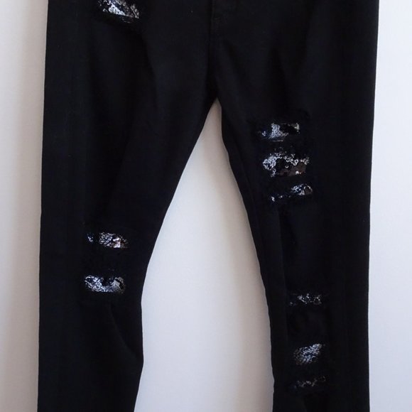 Ramie Brook Naomi Ripped Sequin Jeans waist 26 NWOT 298 black black white sequin - Picture 3 of 16